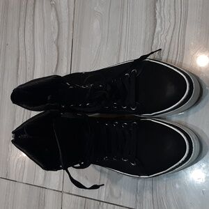 TheWishbone Acquamarina Black White Calf Nubuck Lace Up Bootie High-top Sneakers